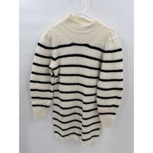 La Classe Couture Striped Mock Neck Puff Sleeve Knit Sweater Cream Black XS